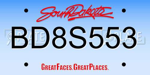 BD8S553 South Dakota License Plate