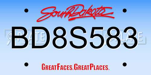 BD8S583 South Dakota License Plate