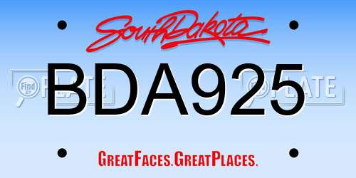 BDA925 South Dakota License Plate