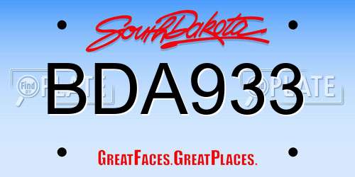 BDA933 South Dakota License Plate