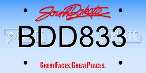 BDD833 South Dakota License Plate