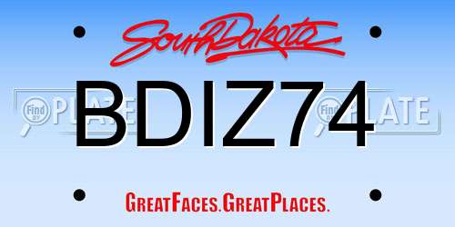 BDIZ74 South Dakota License Plate
