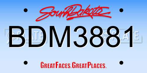 BDM3881 South Dakota License Plate