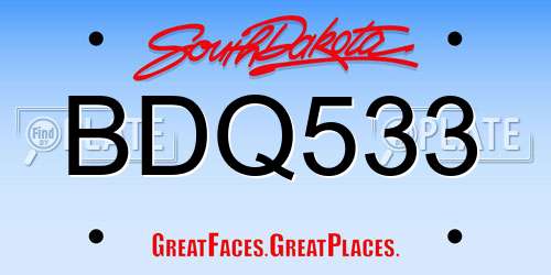BDQ533 South Dakota License Plate