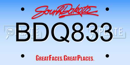 BDQ833 South Dakota License Plate