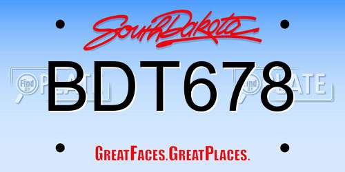 BDT678 South Dakota License Plate