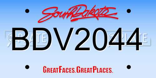 BDV2044 South Dakota License Plate