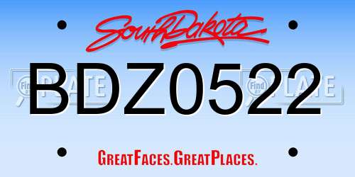 BDZ0522 South Dakota License Plate