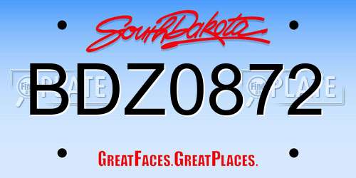 BDZ0872 South Dakota License Plate