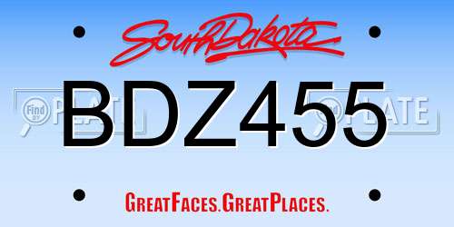 BDZ455 South Dakota License Plate