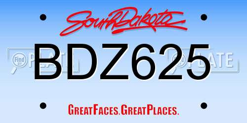 BDZ625 South Dakota License Plate