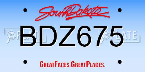 BDZ675 South Dakota License Plate