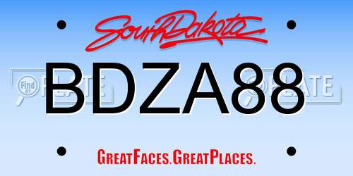BDZA88 South Dakota License Plate
