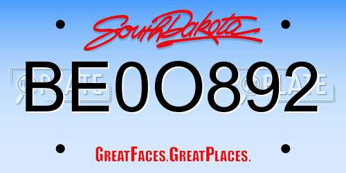 BE0O892 South Dakota License Plate