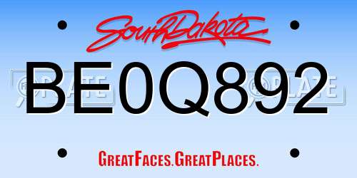 BE0Q892 South Dakota License Plate