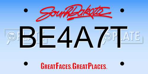 BE4A7T South Dakota License Plate