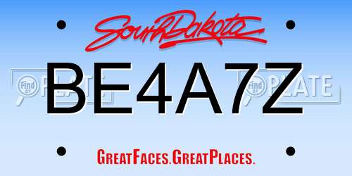 BE4A7Z South Dakota License Plate