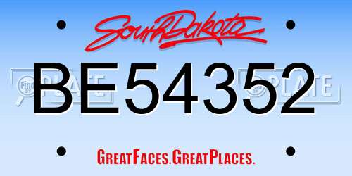 BE54352 South Dakota License Plate