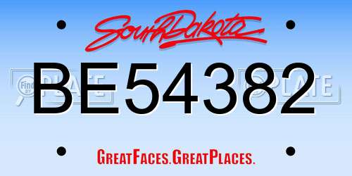 BE54382 South Dakota License Plate
