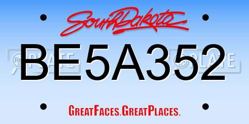 BE5A352 South Dakota License Plate