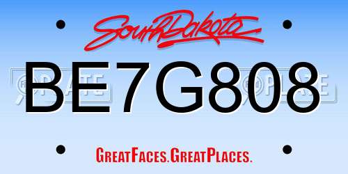BE7G808 South Dakota License Plate