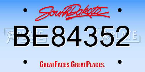 BE84352 South Dakota License Plate