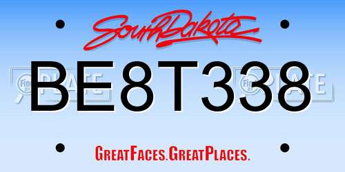 BE8T338 South Dakota License Plate