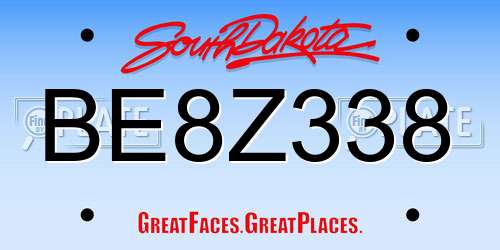 BE8Z338 South Dakota License Plate