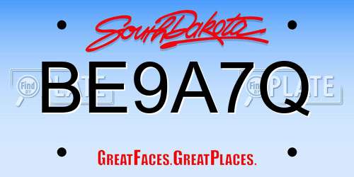 BE9A7Q South Dakota License Plate