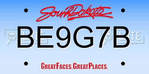 BE9G7B South Dakota License Plate