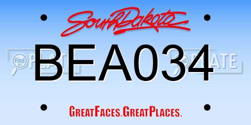 BEA034 South Dakota License Plate