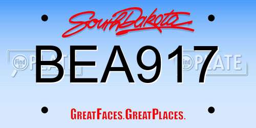 BEA917 South Dakota License Plate