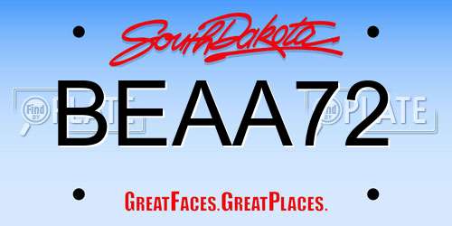 BEAA72 South Dakota License Plate