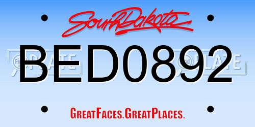 BED0892 South Dakota License Plate