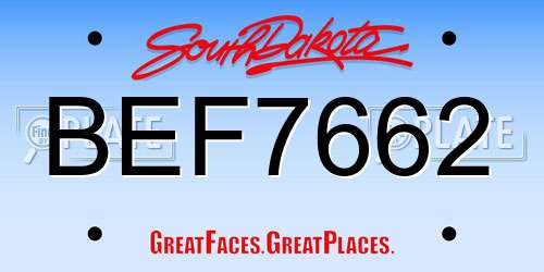 BEF7662 South Dakota License Plate