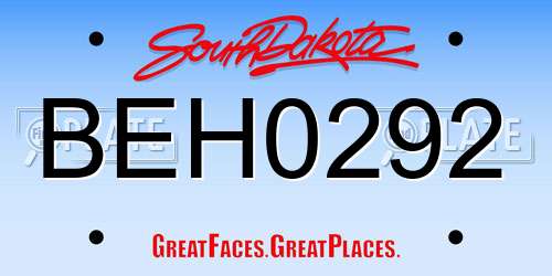 BEH0292 South Dakota License Plate