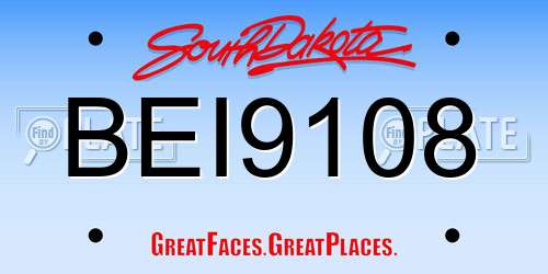 BEI9108 South Dakota License Plate