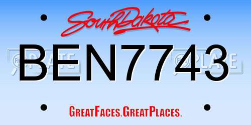 BEN7743 South Dakota License Plate