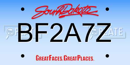 BF2A7Z South Dakota License Plate