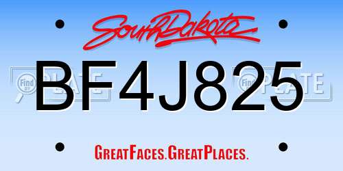 BF4J825 South Dakota License Plate