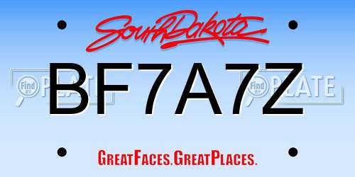 BF7A7Z South Dakota License Plate