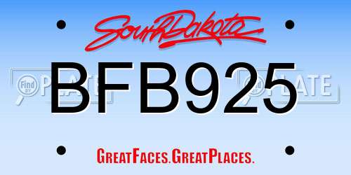 BFB925 South Dakota License Plate