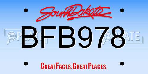 BFB978 South Dakota License Plate