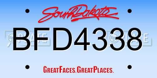 BFD4338 South Dakota License Plate
