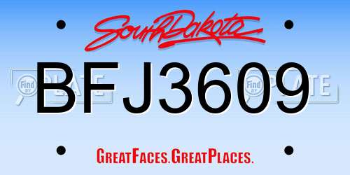 BFJ3609 South Dakota License Plate