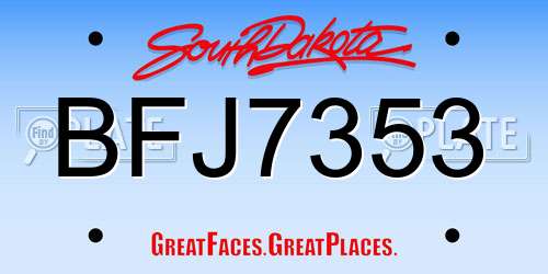 BFJ7353 South Dakota License Plate