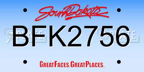 BFK2756 South Dakota License Plate