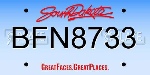 BFN8733 South Dakota License Plate