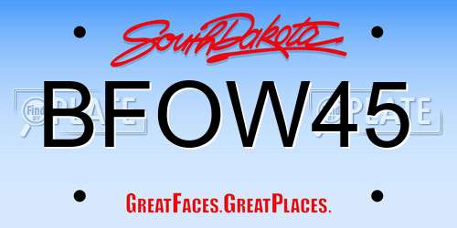 BFOW45 South Dakota License Plate
