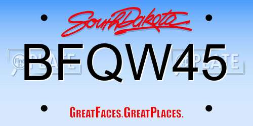 BFQW45 South Dakota License Plate